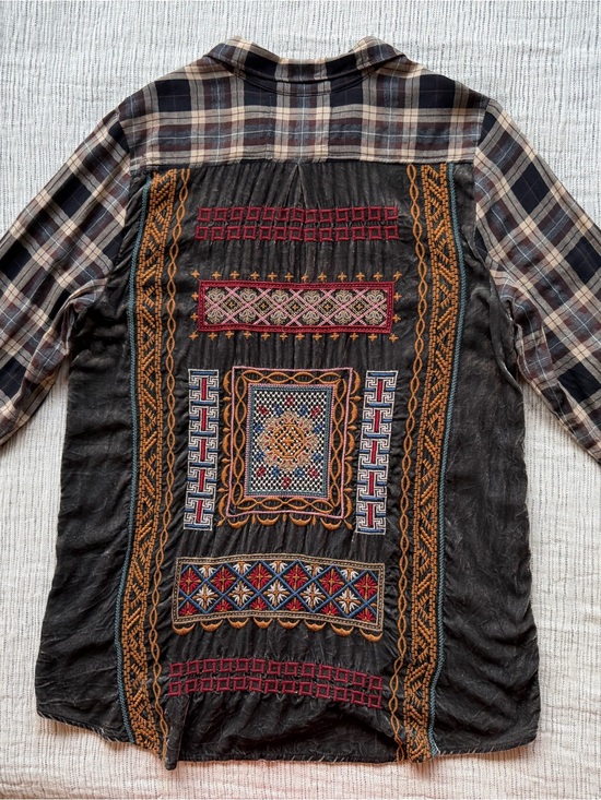 Johnny Was Tops - Johnny Was Workshop Plaid Embroidered Back Button Up Blouse Large